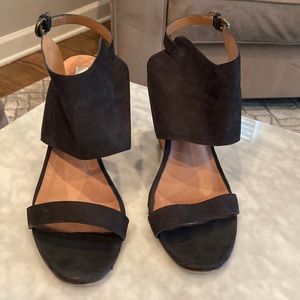 Black suede wedge sandal